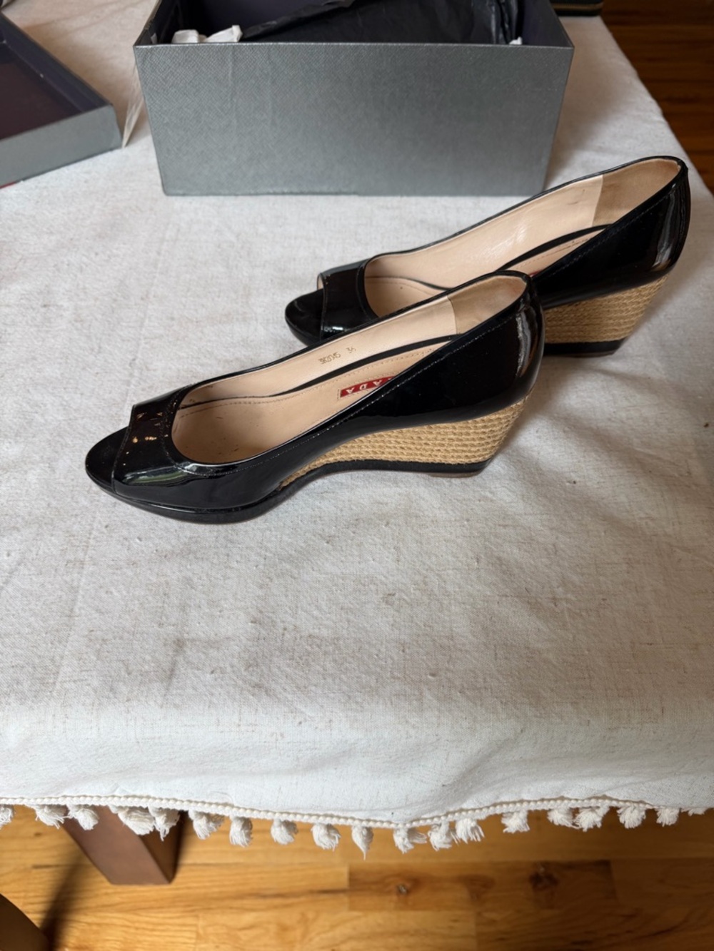 Prada Black Patent Peep-Toe Wedge Heels w/ original box - Picture 3 of 5